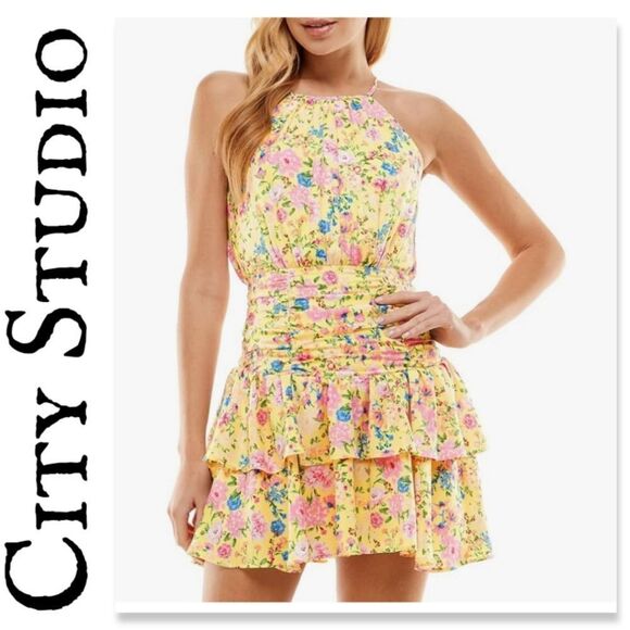 NWT City Studios Junior's Floral Print Fit & Flare Dress - Picture 1 of 12